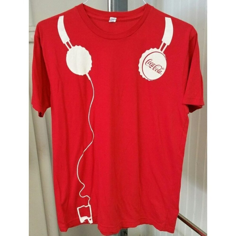 Coca Cola Open Happiness MP3 Music Player Headphones Red & White T Shirt Men's L